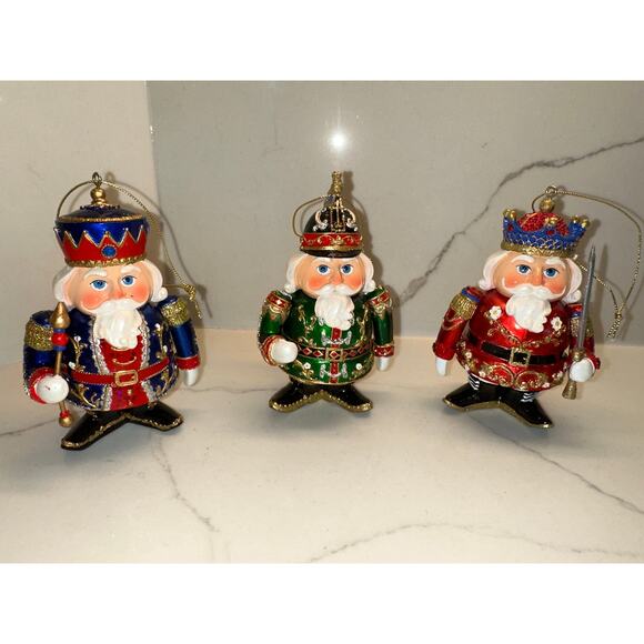 NEW Vtg Set of 3 Chubby Nutcrackers Blue Green Red Department 56 - Picture 1 of 7